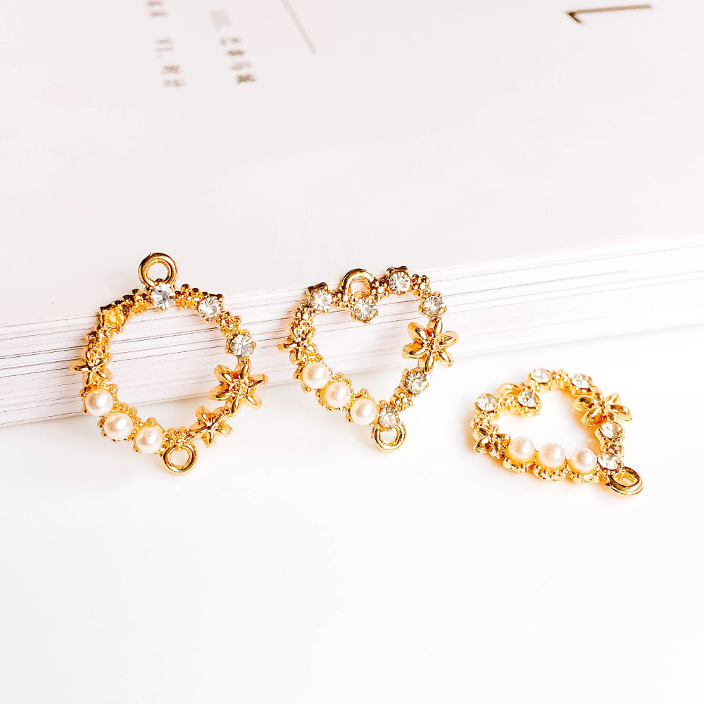 Alloy Connector Heart Oval Diamond Pearl Earrings DIY Accessories