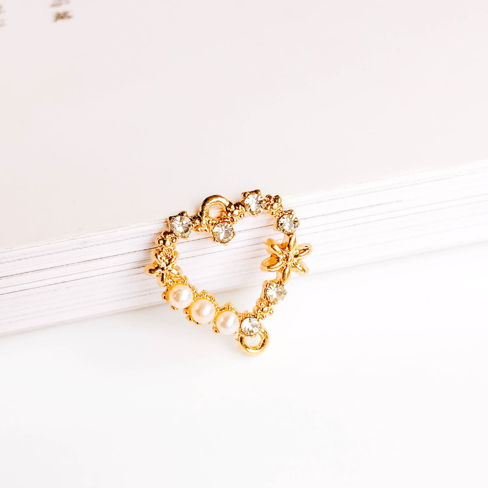 Alloy Connector Heart Oval Diamond Pearl Earrings DIY Accessories