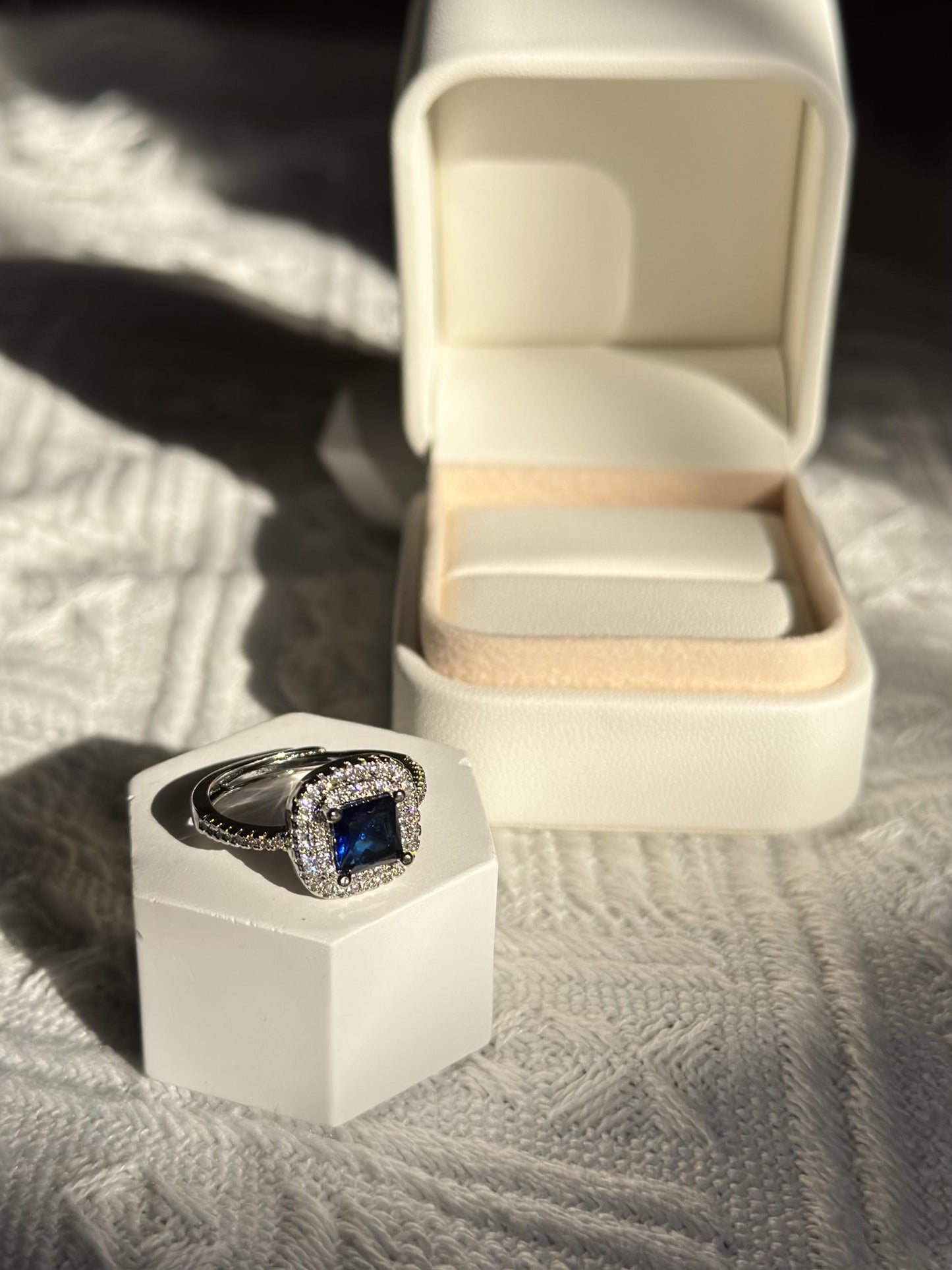 Classic oversized square imitation D moissanite ring