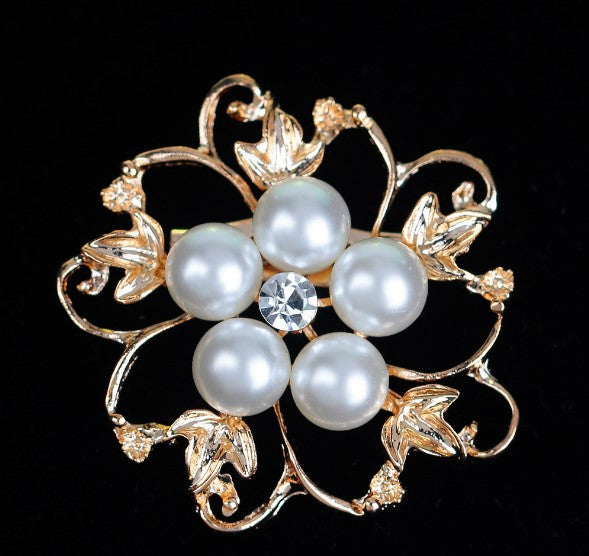 Pearl Alloy Flower Brooch