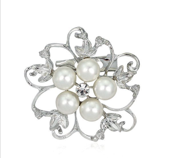 Pearl Alloy Flower Brooch