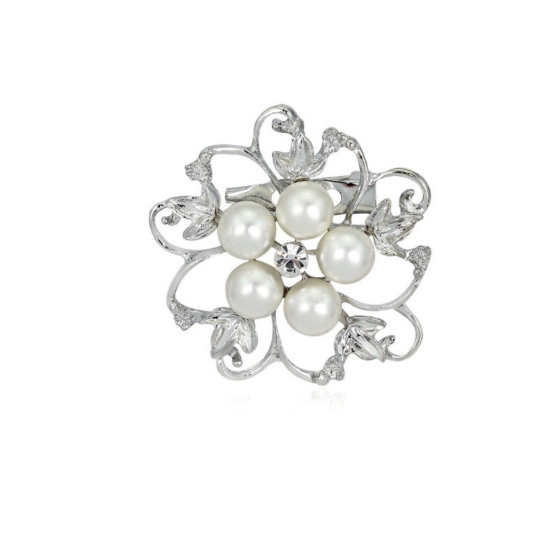 Pearl Alloy Flower Brooch