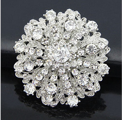 Rhinestone Alloy Large Flower Brooch