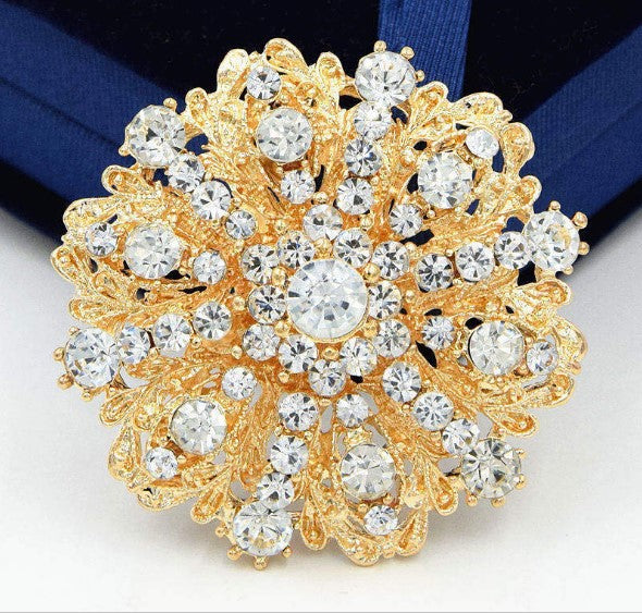 Rhinestone Alloy Large Flower Brooch