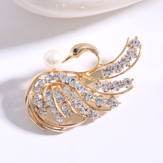 Diamond Swan Brooch Openwork Brooch