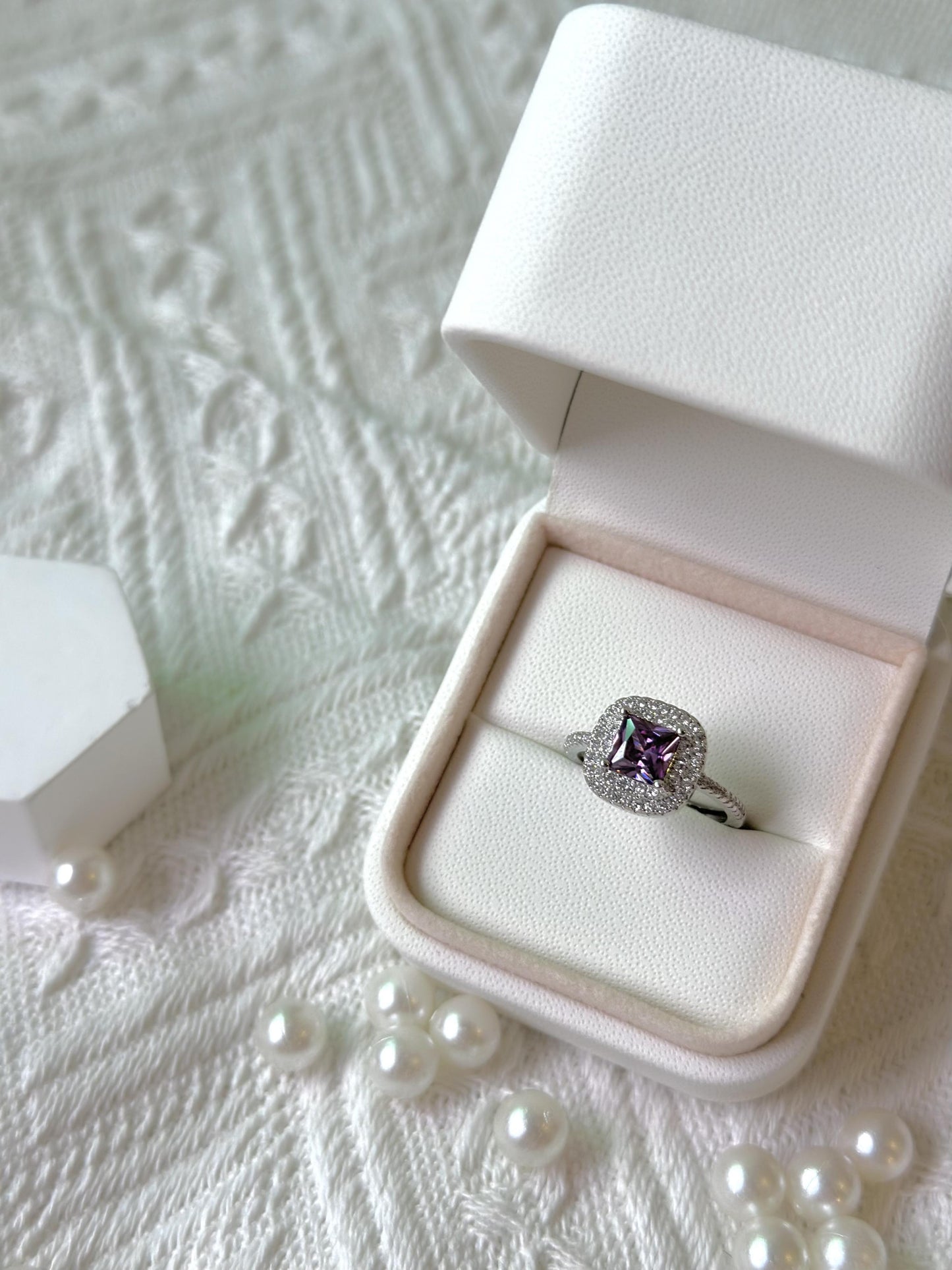 Classic oversized square imitation D moissanite ring