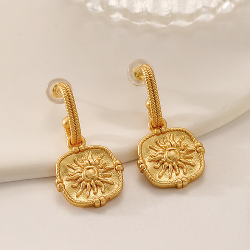 Silver Needle Earrings with Sunflowers