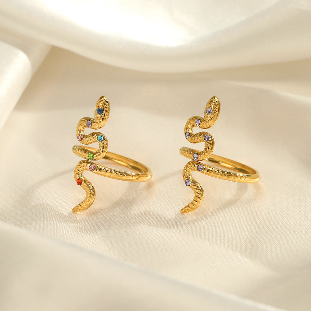 Fashion Color Diamond Set Snake Ring Small Snake Ring