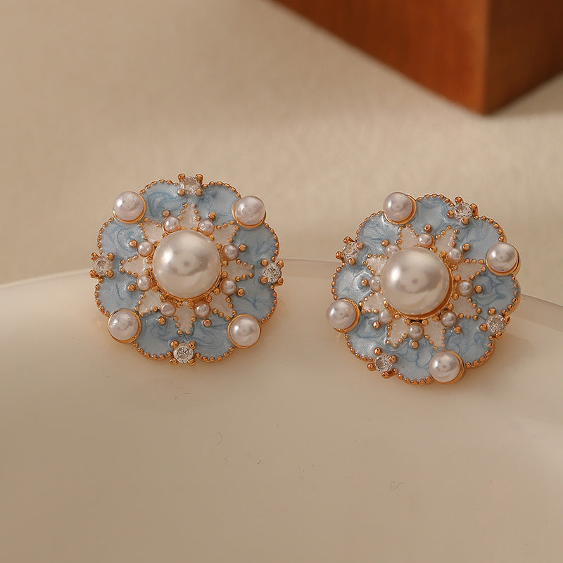 Blue Dripping Flower Stud Earrings