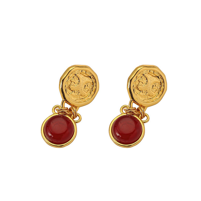 Ruby Fine Coin Silver Pin Earrings