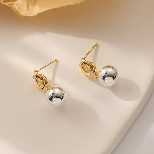 Irregular Bow Color Clash Silver Pin Earrings