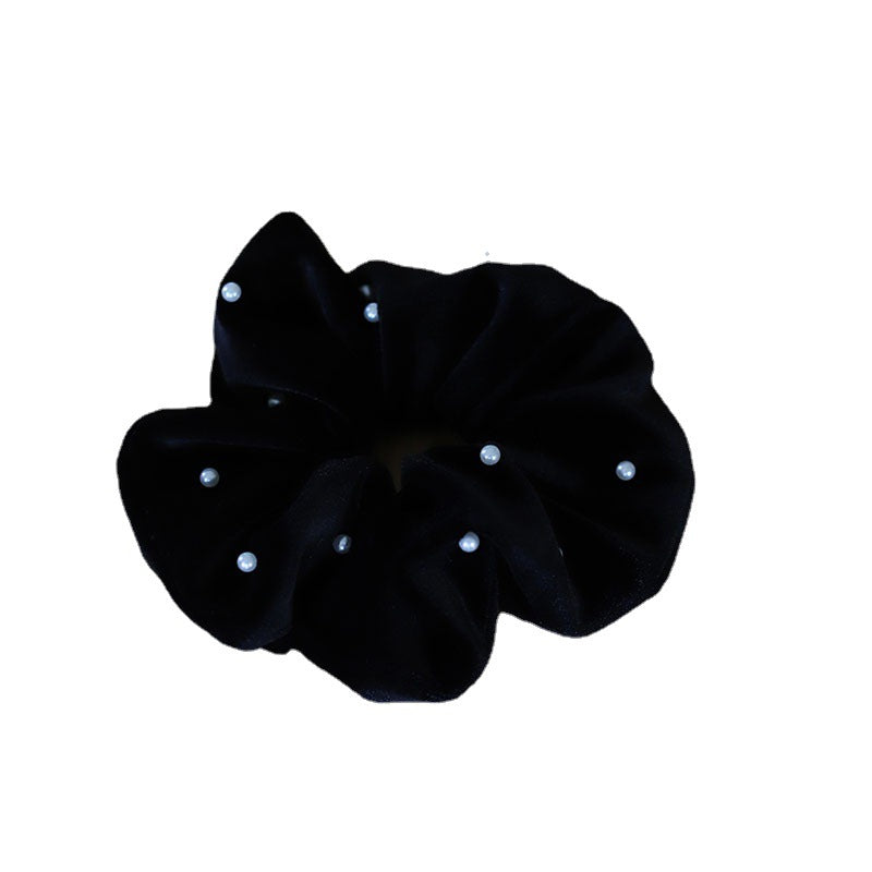 Velvet Black Pearl Ruffled Sausage Hair Bands