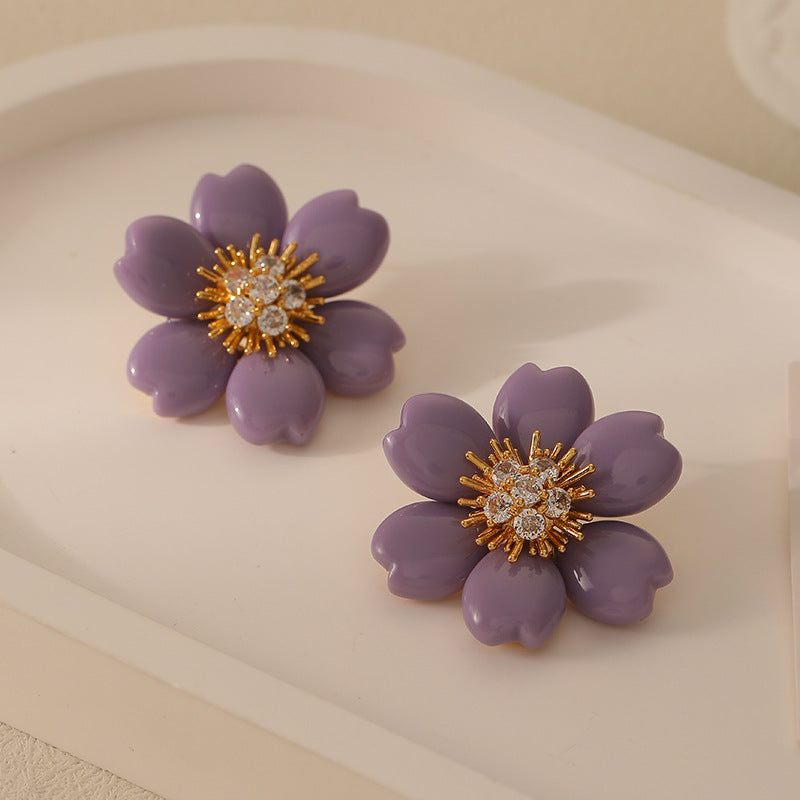 Zircon Colored Flower Earrings