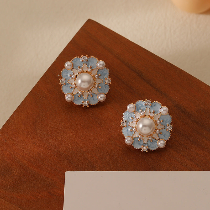 Blue Dripping Flower Stud Earrings