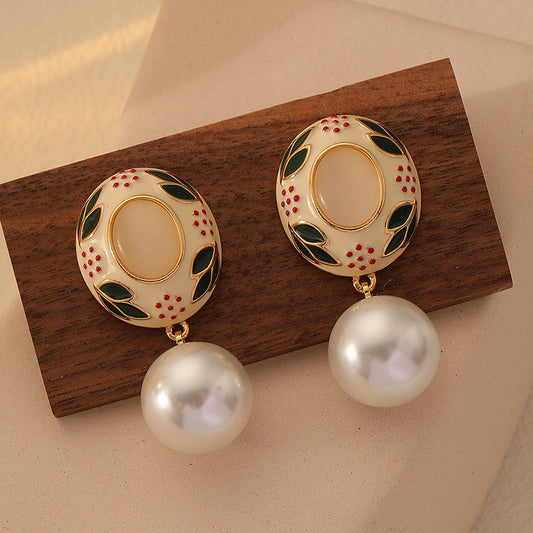 Enamel and oil drop pearl earrings