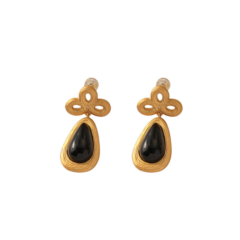 Chinese Knot Black Stone Drop Earrings