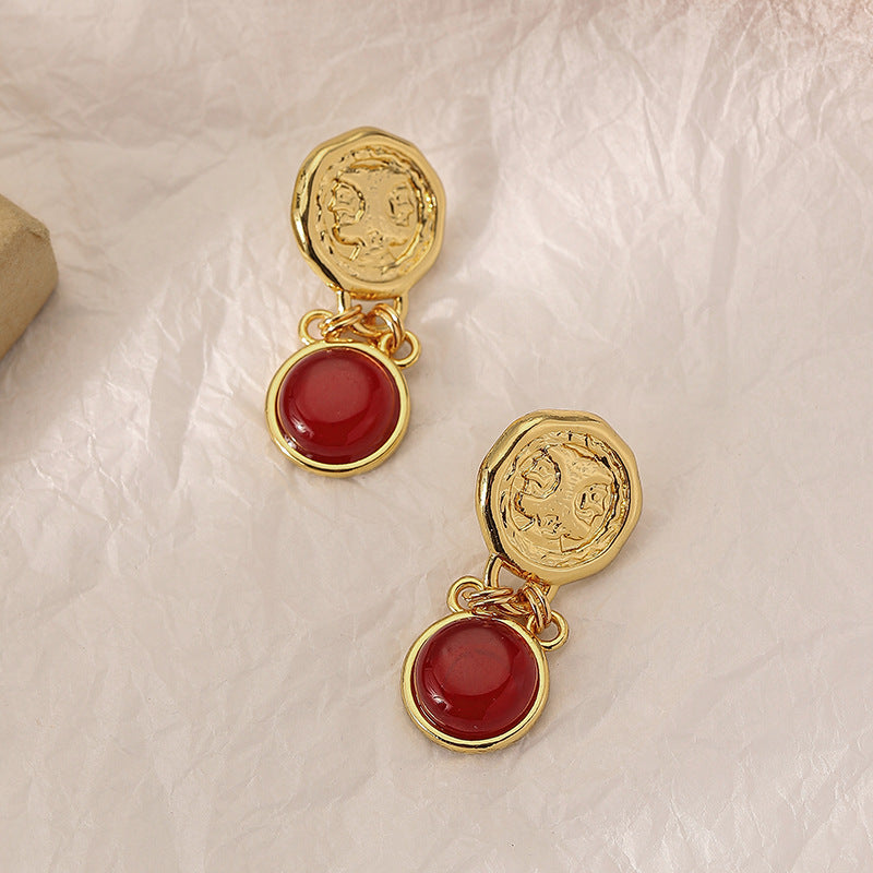 Ruby Fine Coin Silver Pin Earrings