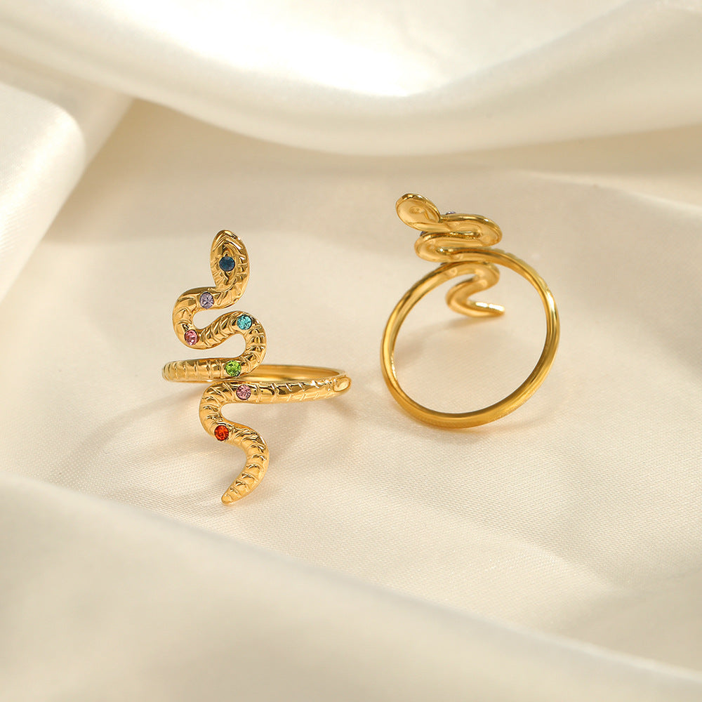 Fashion Color Diamond Set Snake Ring Small Snake Ring