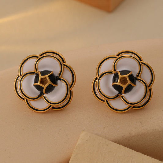 Matte Camellia Flower Oil Drop Earrings