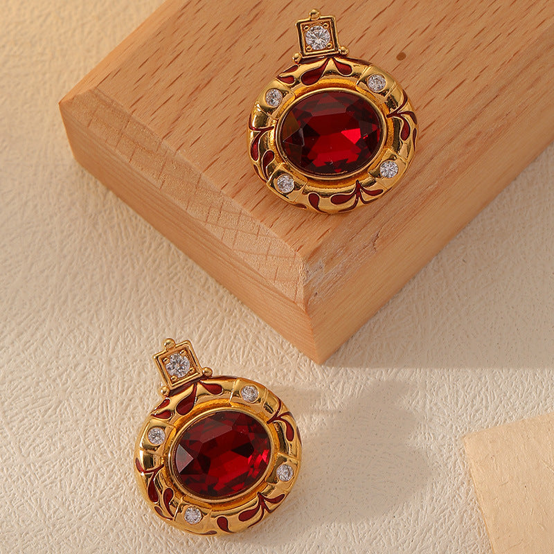 Red Drip Zirconia Earrings