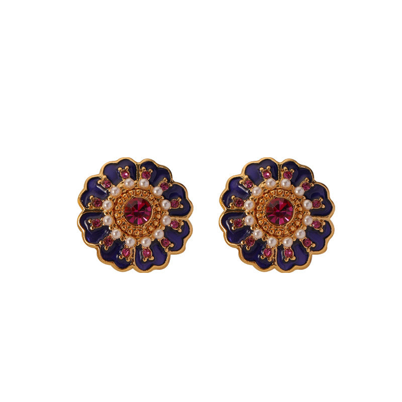 Violet Flowers Medieval Earrings