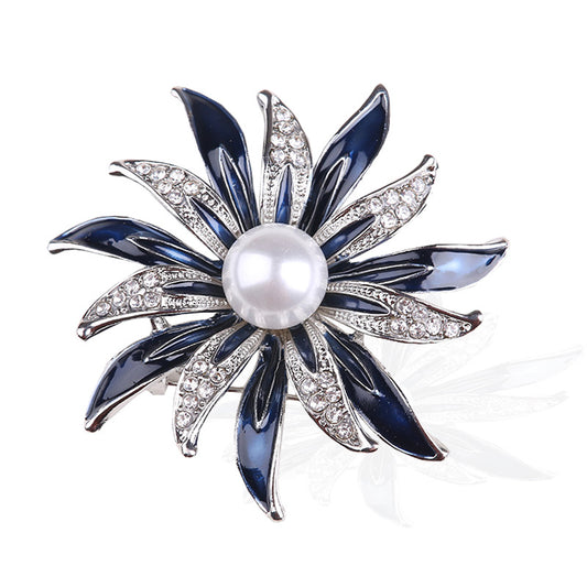 Sunflower pearl and diamond brooch