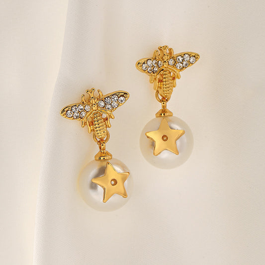 Star Bee Pearl Earrings