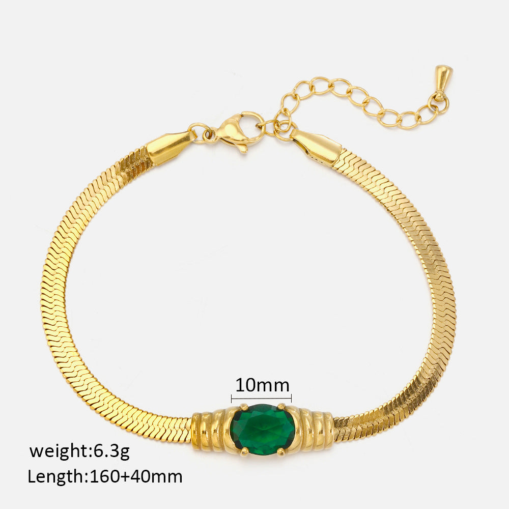 Flat Snake Chain Zircon Gold Plated Bracelet