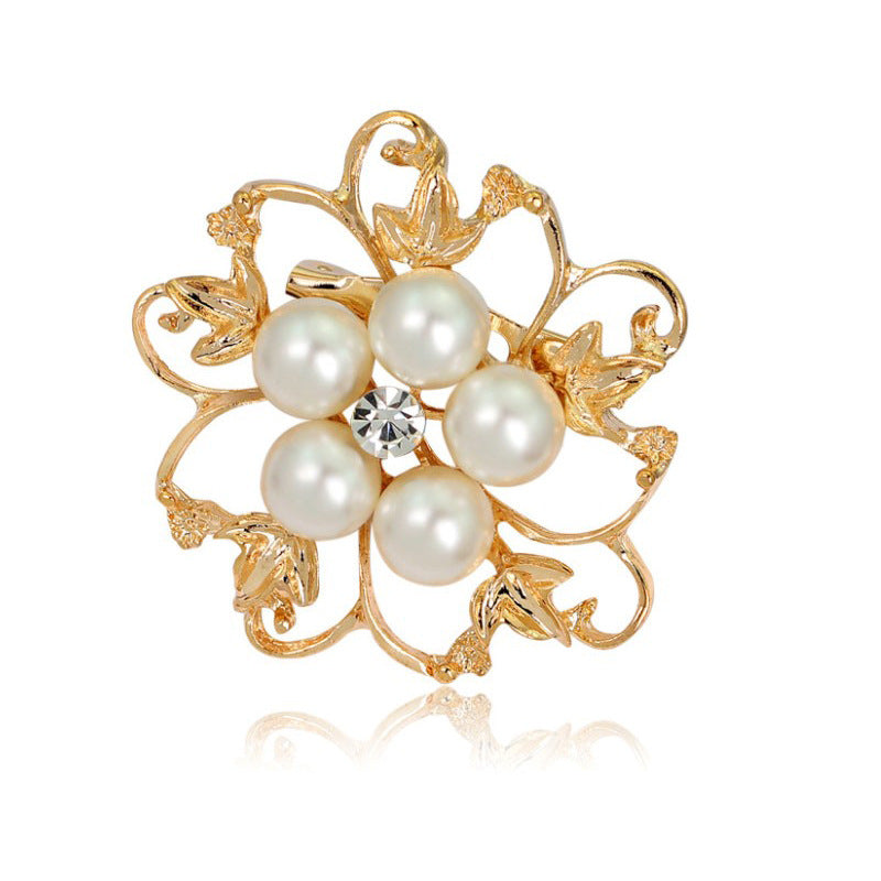 Pearl Alloy Flower Brooch