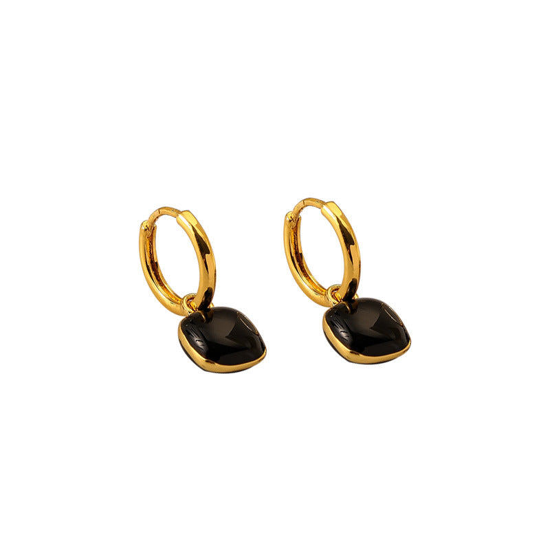 Black Square Enamel Drop Earrings