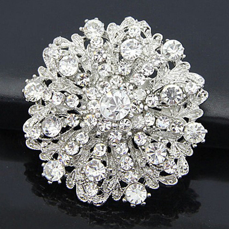 Rhinestone Alloy Large Flower Brooch