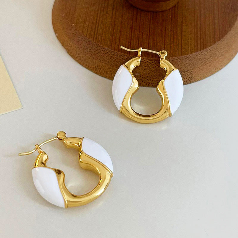 Fashion Cutout White Drip Circle Earrings