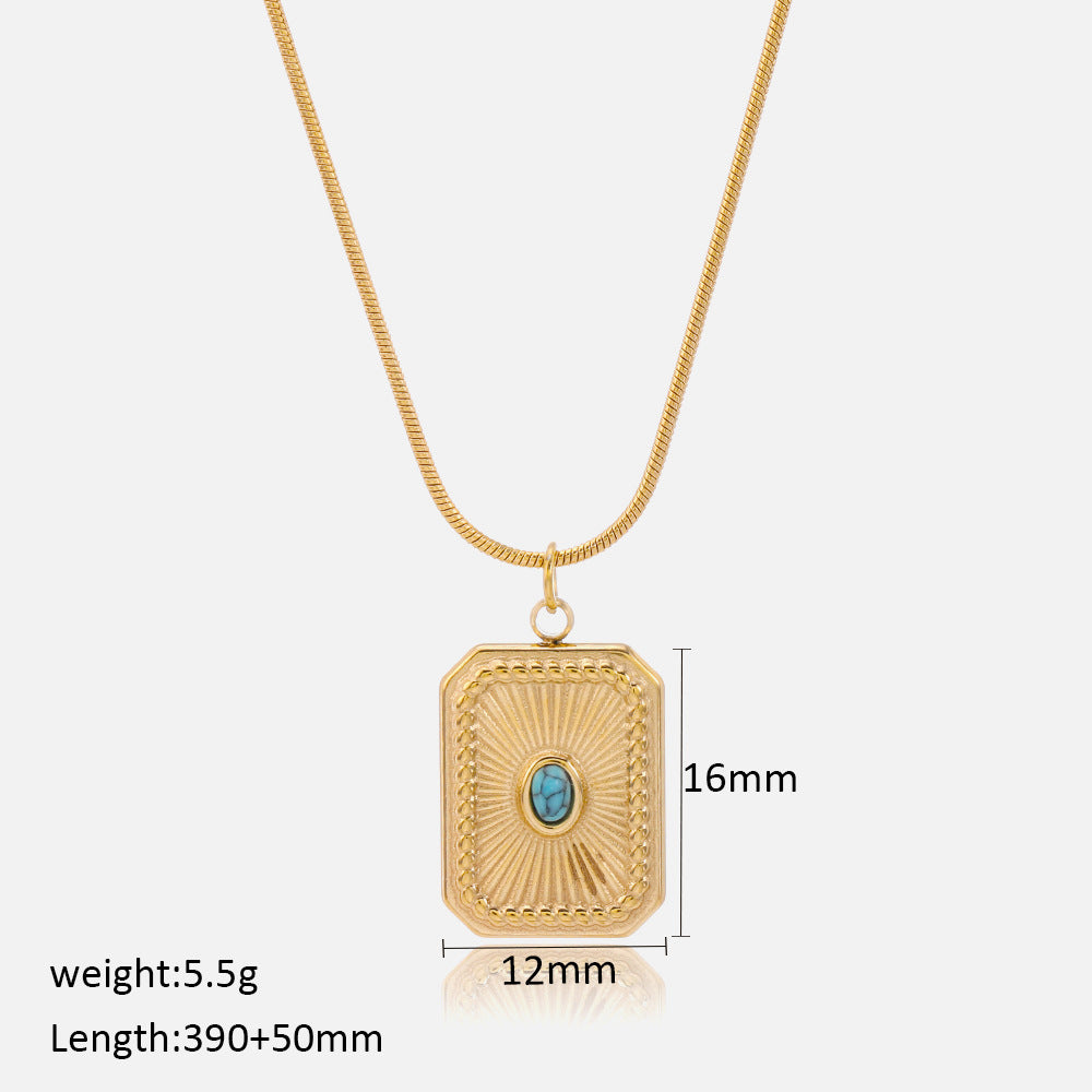 Square turquoise gold-plated necklace