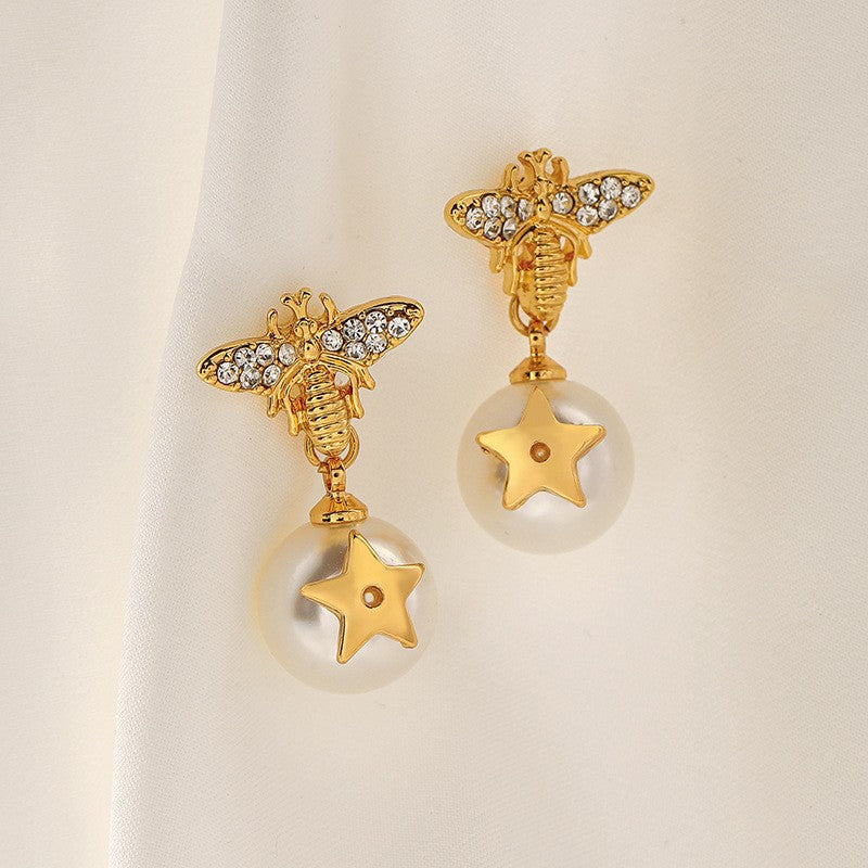 Star Bee Pearl Earrings