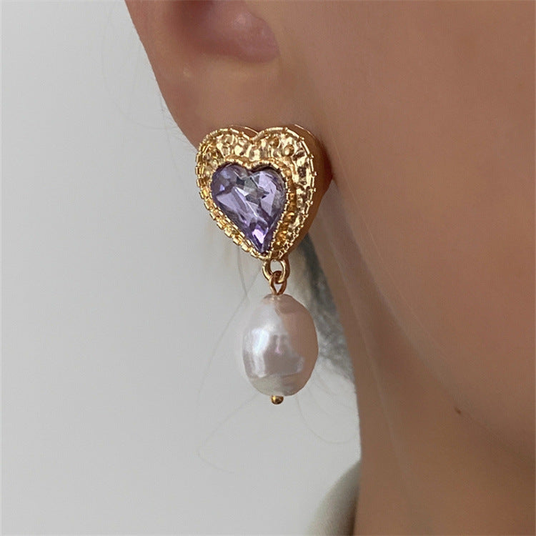 Vintage Heart Natural Freshwater Pearl Earrings