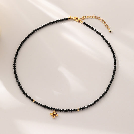 Black Beaded Cross Necklace