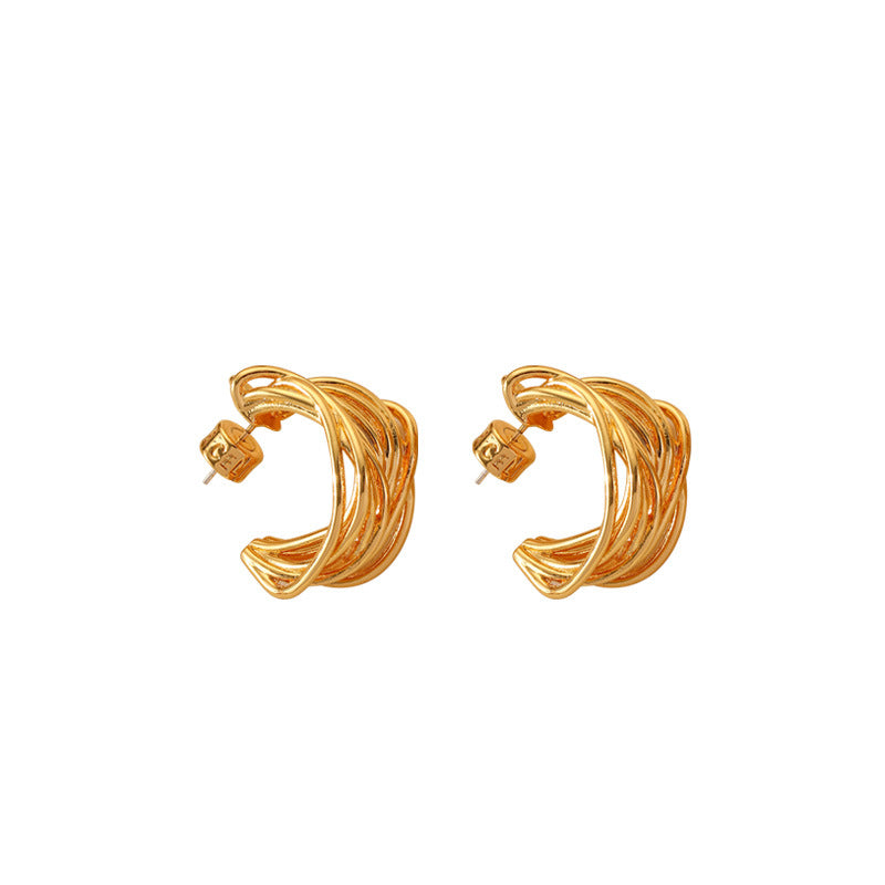 Multiple Line Metallic Wind C Earrings