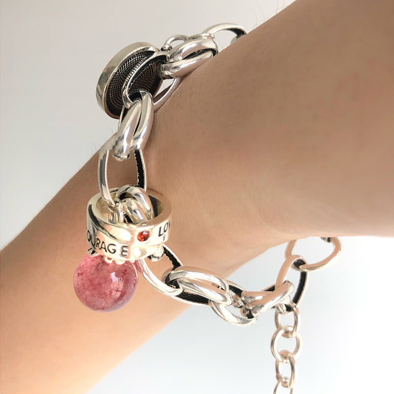 Vintage Strawberry Wafer Tag Bracelet