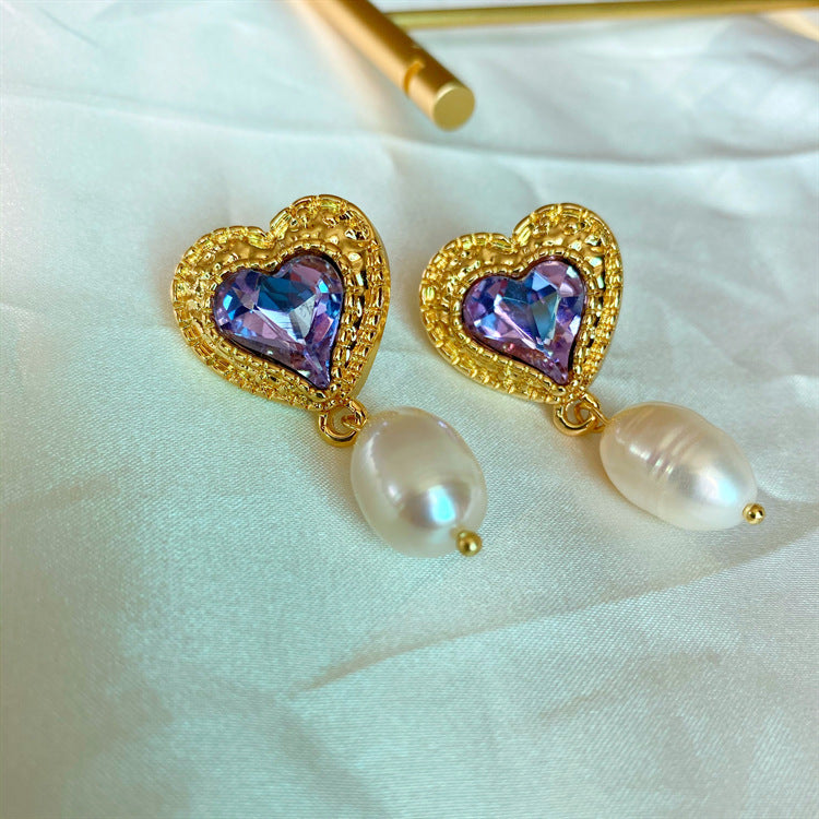 Vintage Heart Natural Freshwater Pearl Earrings