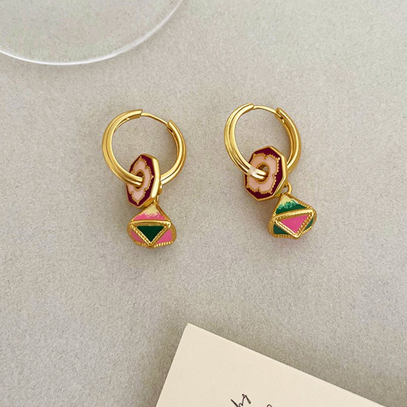 Enameled Oil Drip Earrings