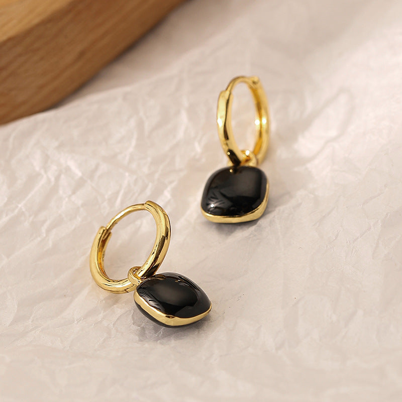 Black Square Enamel Drop Earrings