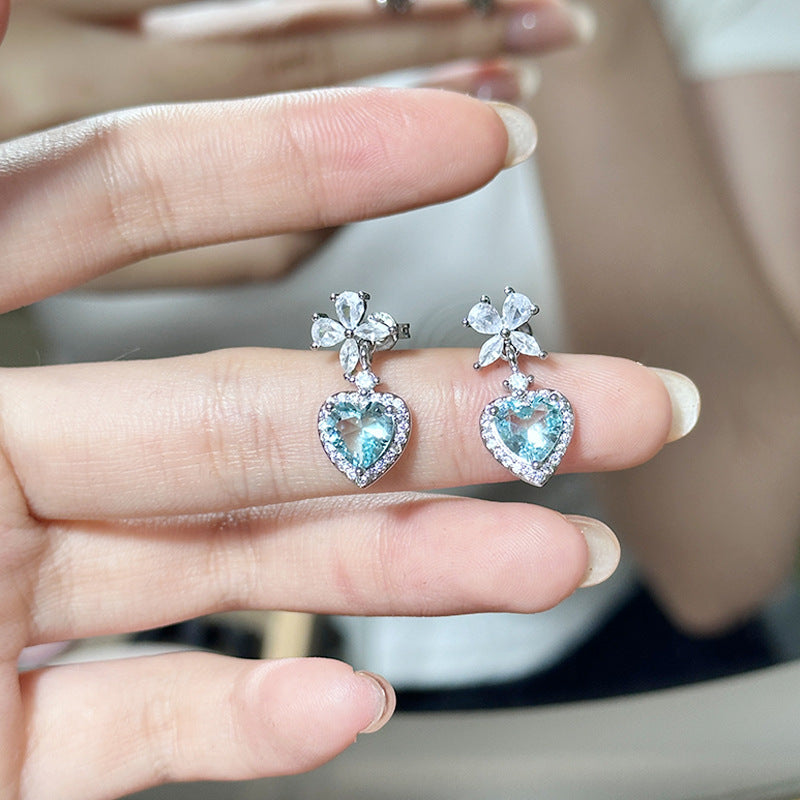 Aquamarine Love Heart Earrings