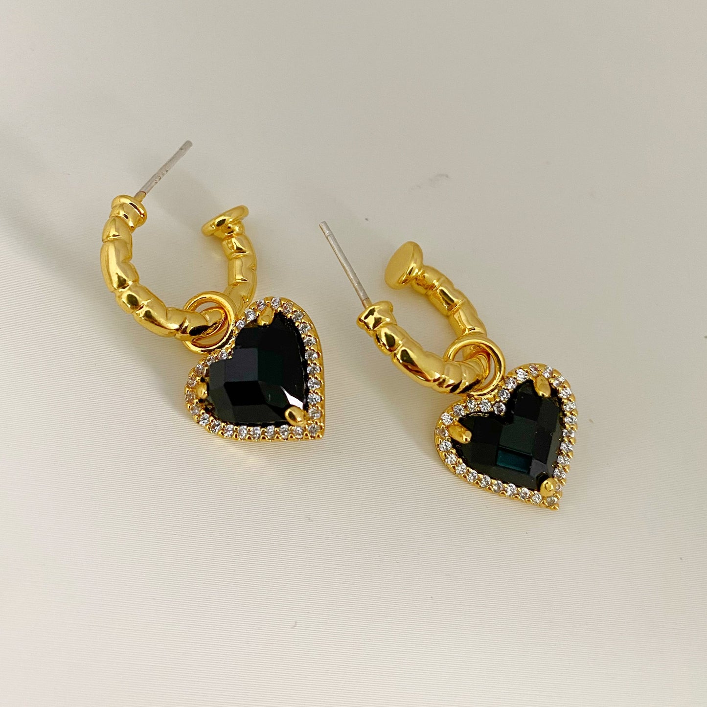 Black Heart Gemstone Earrings