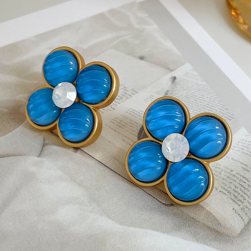 Clover Blue Wave Flower Stud Earrings