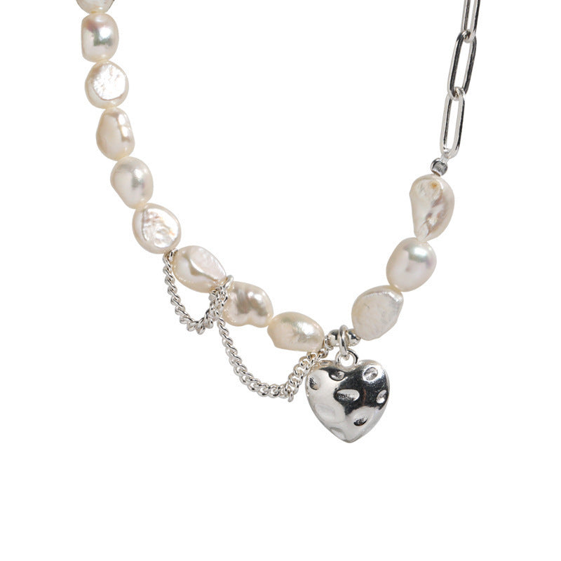 Baroque pearl heart patchwork necklace chain high design sense of light luxury