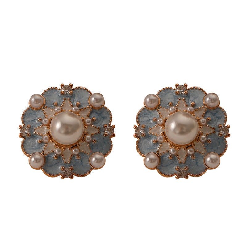 Blue Dripping Flower Stud Earrings