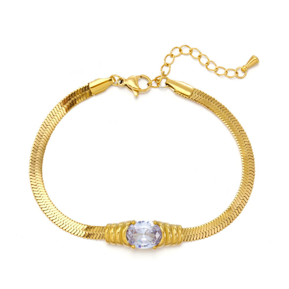 Flat Snake Chain Zircon Gold Plated Bracelet