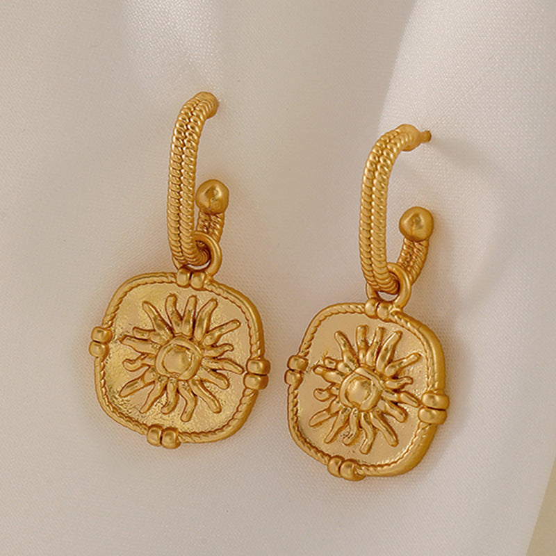 Silver Needle Earrings with Sunflowers