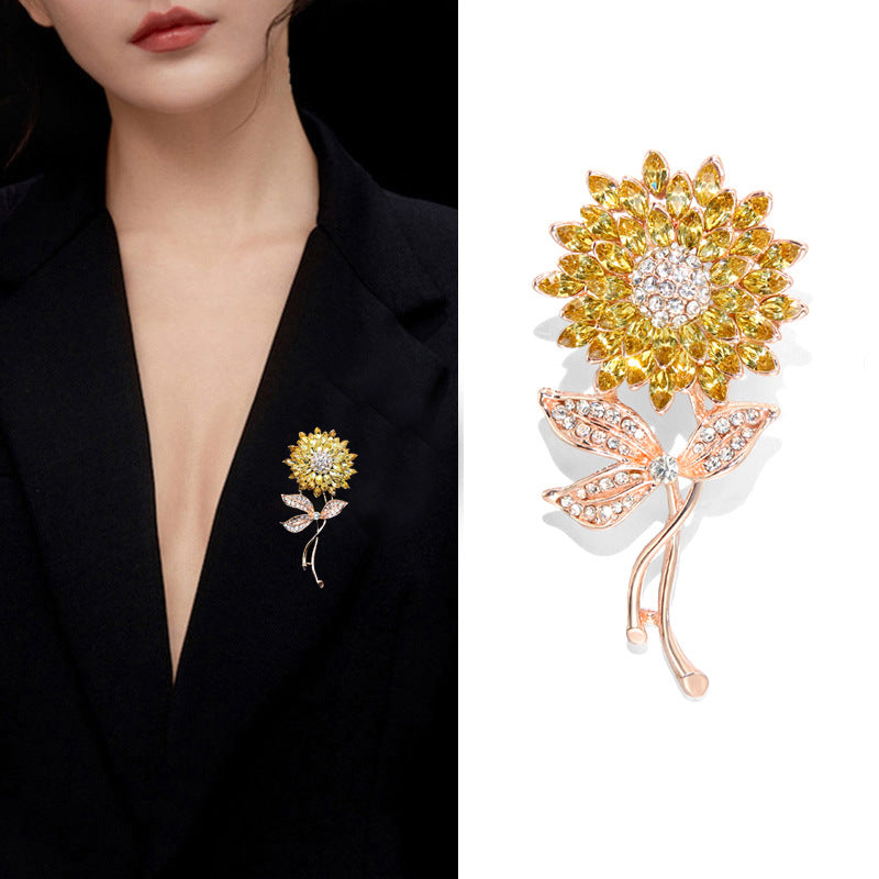 Diamond Sunflower Crystal Brooch