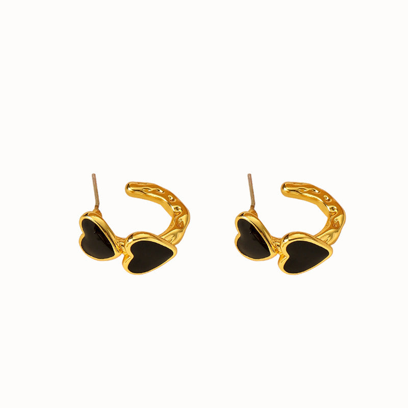 Black Drip Oil Heart c-Shape Earrings